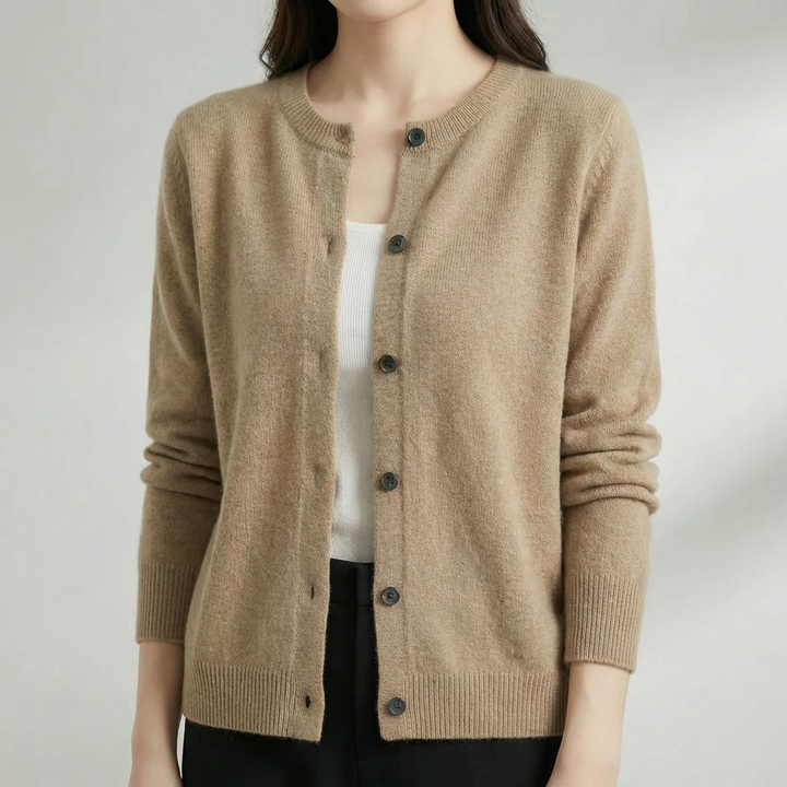 Button-Front O-Neck Cardigan for Women