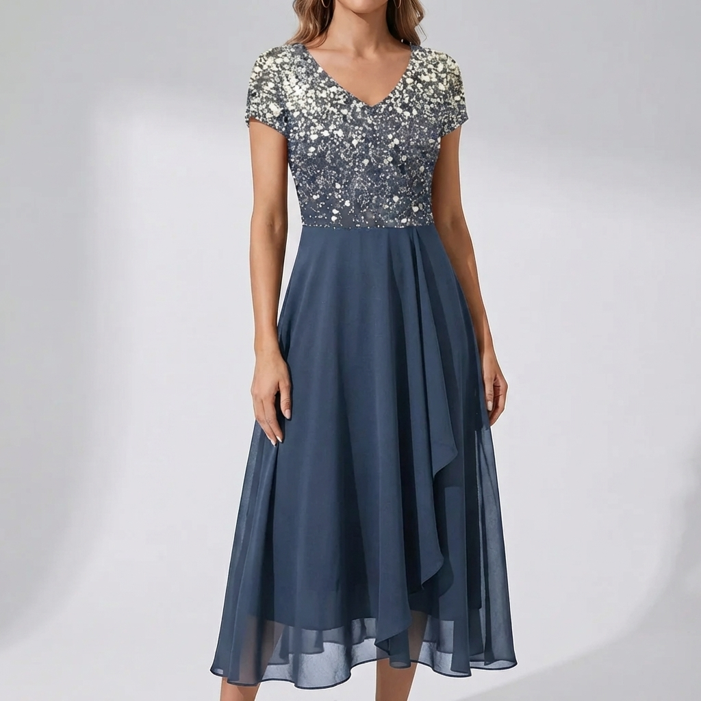 Floral Print V-Neckline Midi Dress for Women