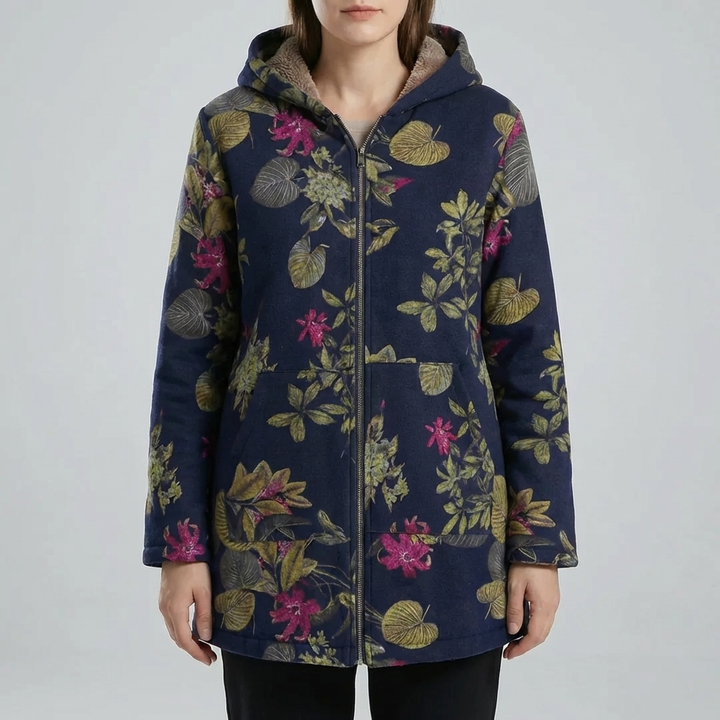 Floral Print Hooded Winter Coat for Women