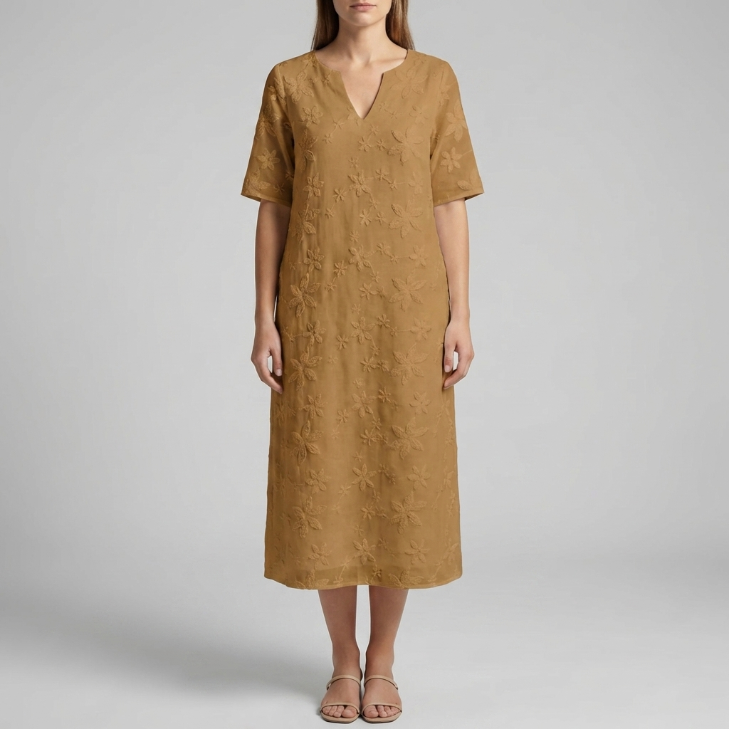 Floral Midi Dress With V-Neckline