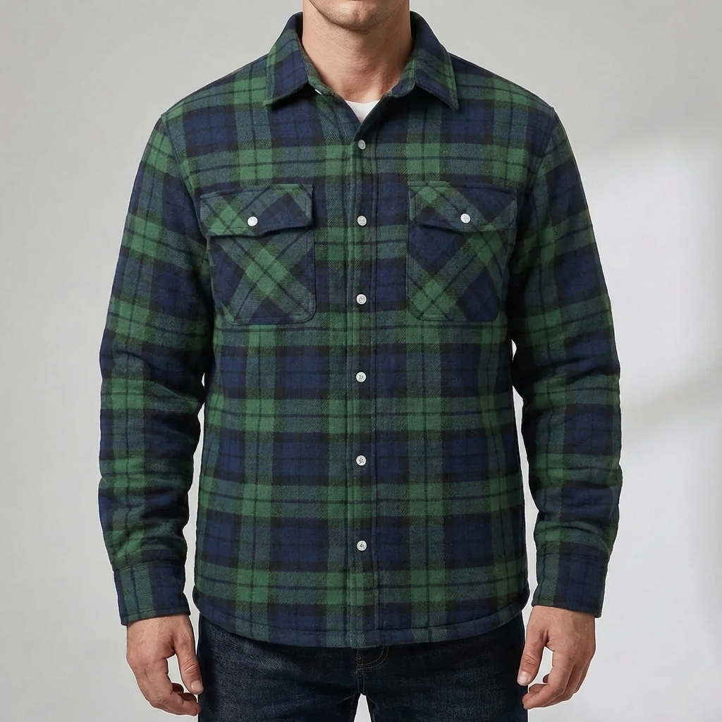 Fleece-Lined Plaid Shirt Jacket For Men