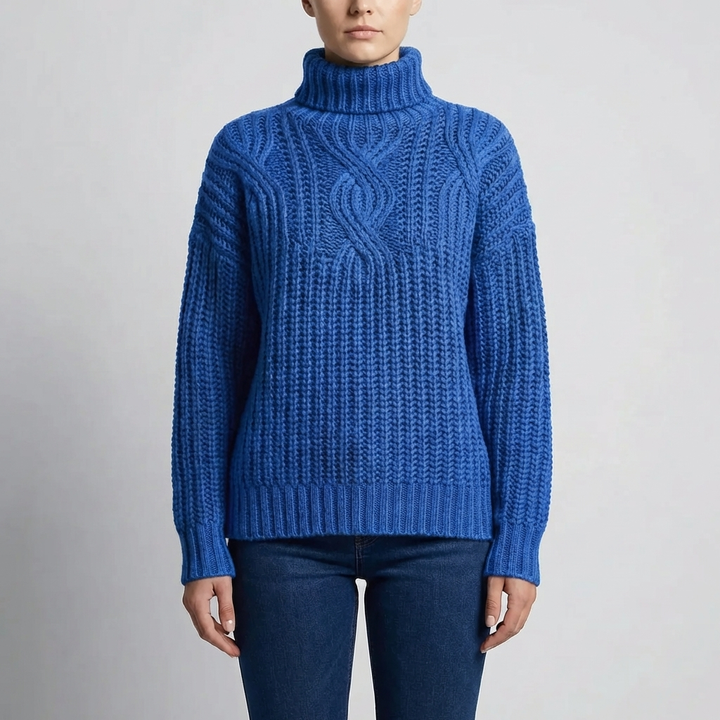 Cable-Knit Mock Neck Pullover Sweater for Women