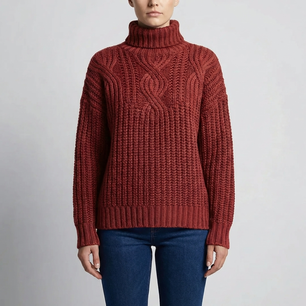 Cable-Knit Mock Neck Pullover Sweater for Women