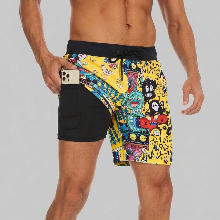 Swim Shorts with Lining and Phone Pocket for Men
