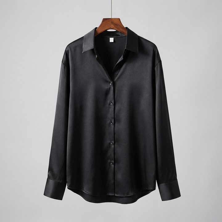 Satin Blouse with Long Sleeves and Classic Collar