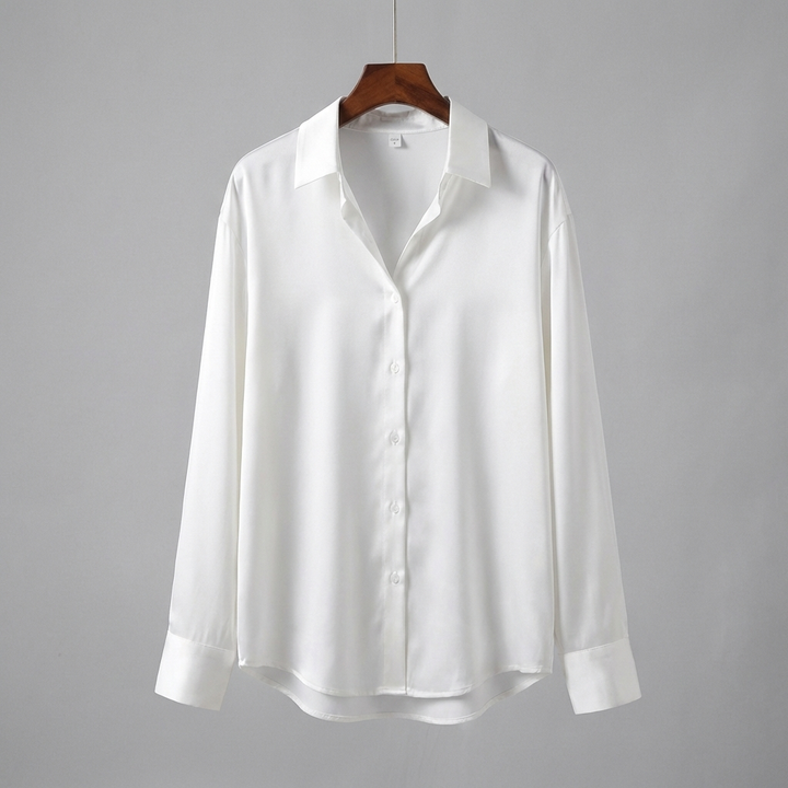Satin Blouse with Long Sleeves and Classic Collar