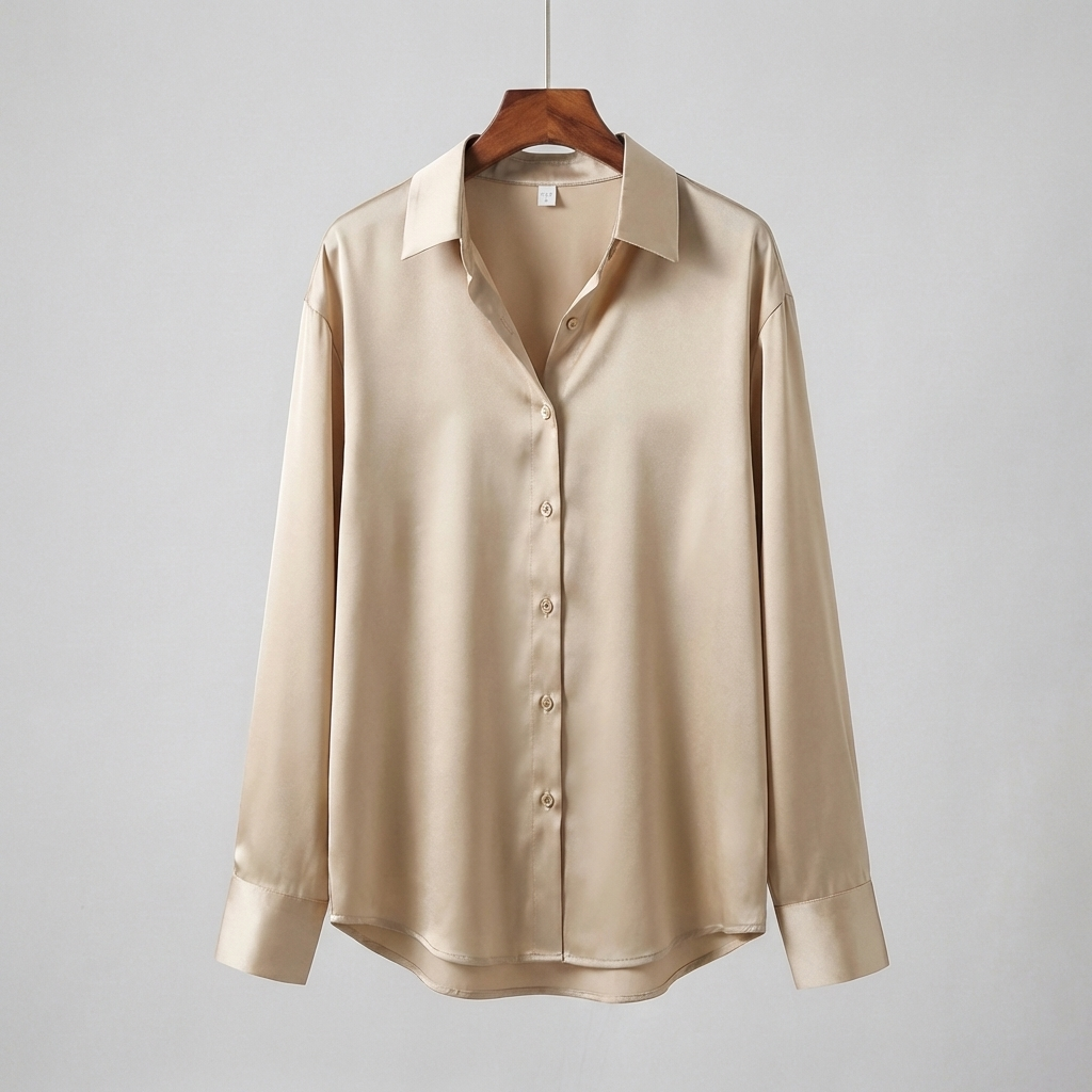 Satin Blouse with Long Sleeves and Classic Collar
