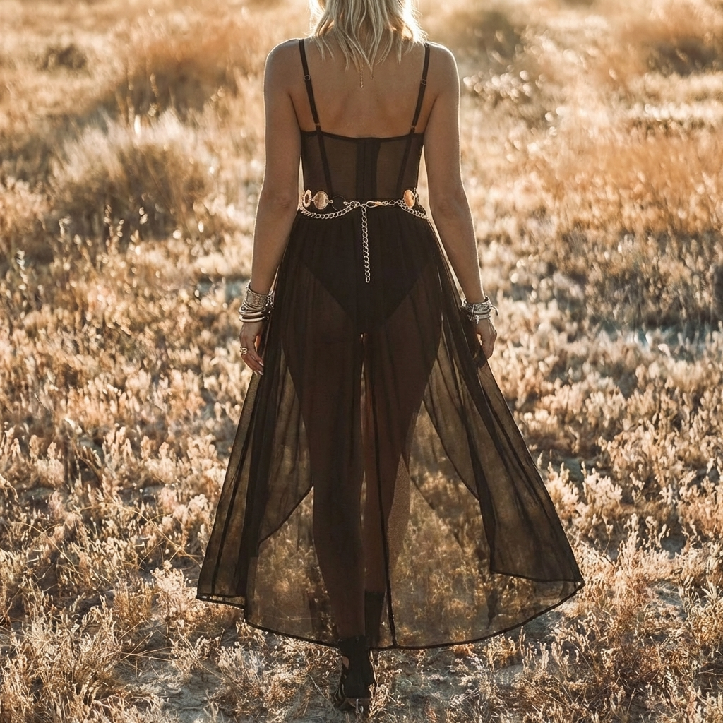 Sheer Boho Layered Dress for Women