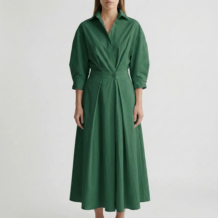 Ankle-Length Button-Front Shirt Dress for Women