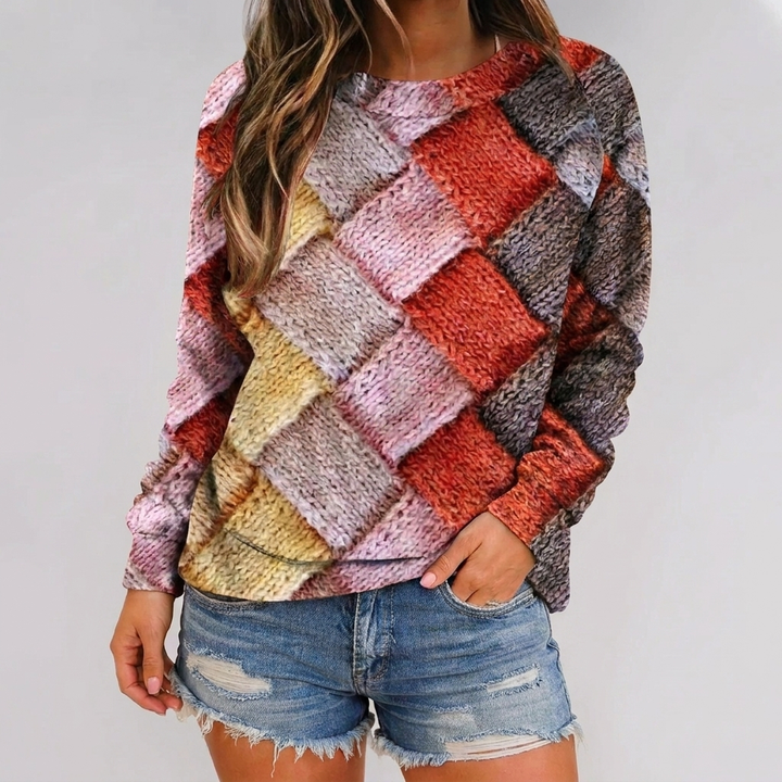 Checkered Knit Sweater for Women