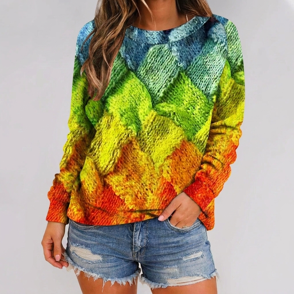 Checkered Knit Sweater for Women