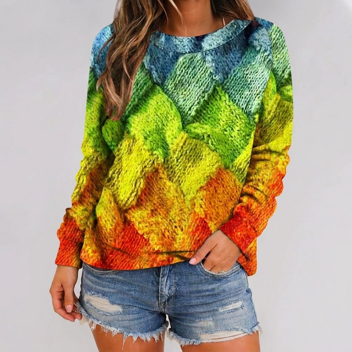 Checkered Knit Sweater for Women