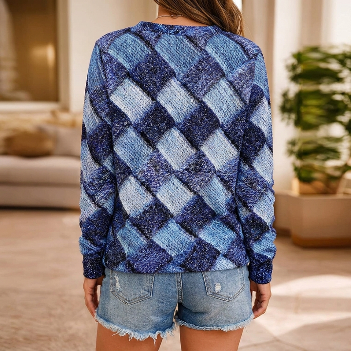 Checkered Knit Sweater for Women