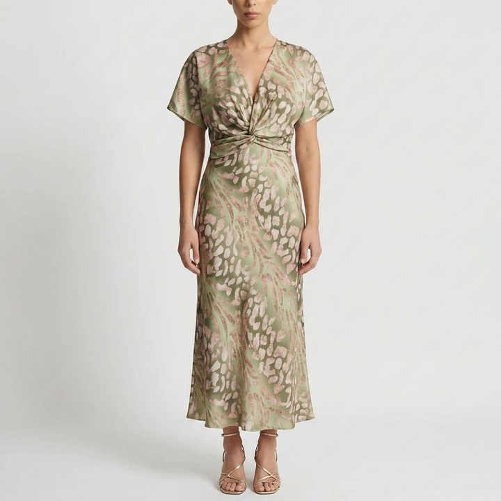Printed Wrap-Style Midi Dress