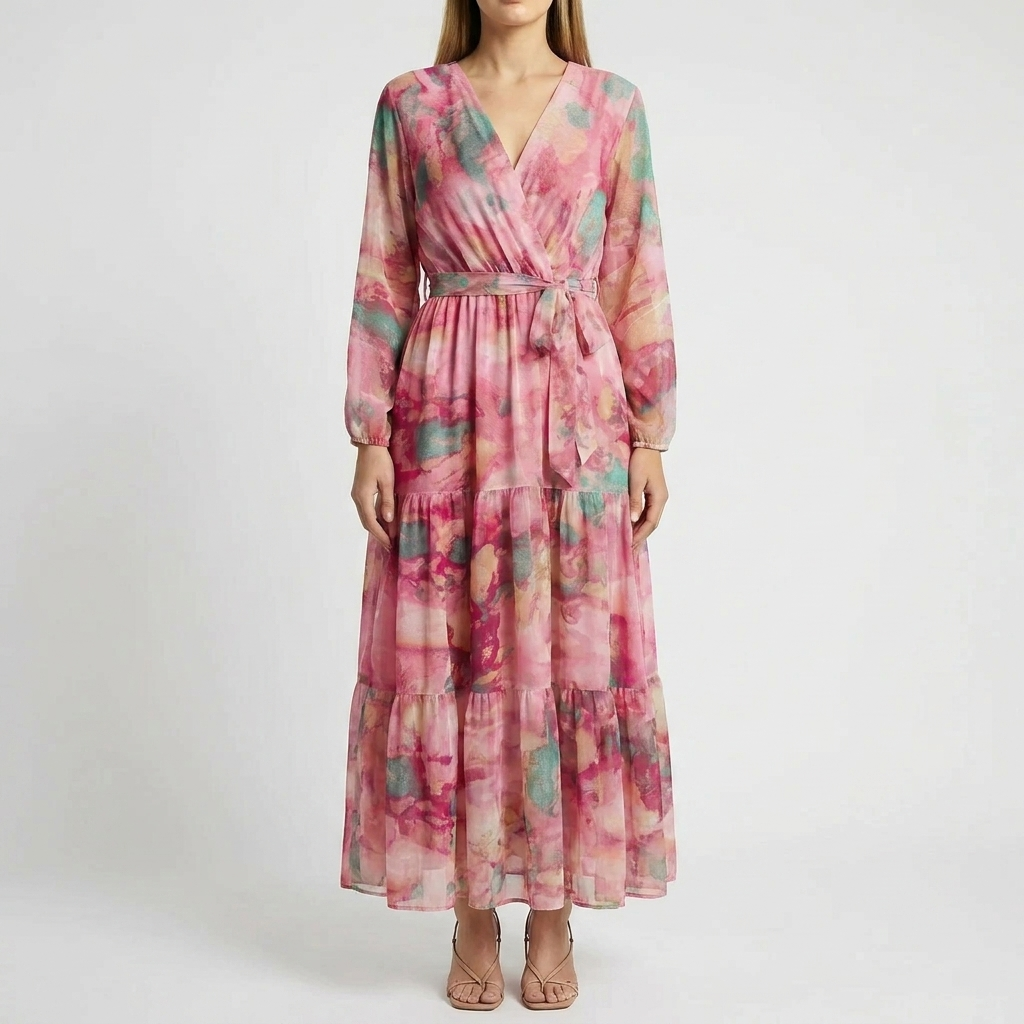 Long-Sleeve Tiered Maxi Dress