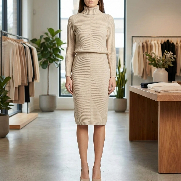 Long-Sleeve Turtleneck Midi Dress