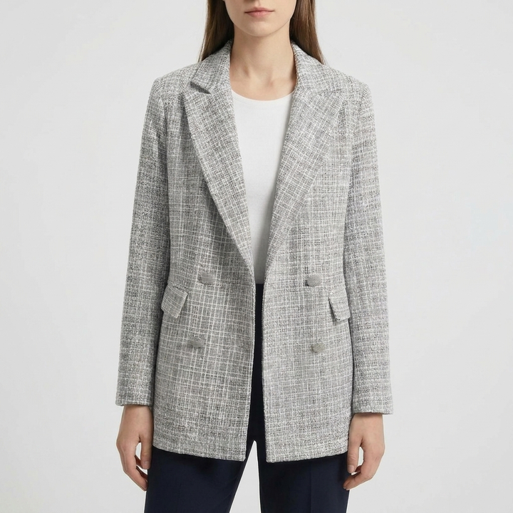 Tailored Double-Button Tweed Blazer for Women