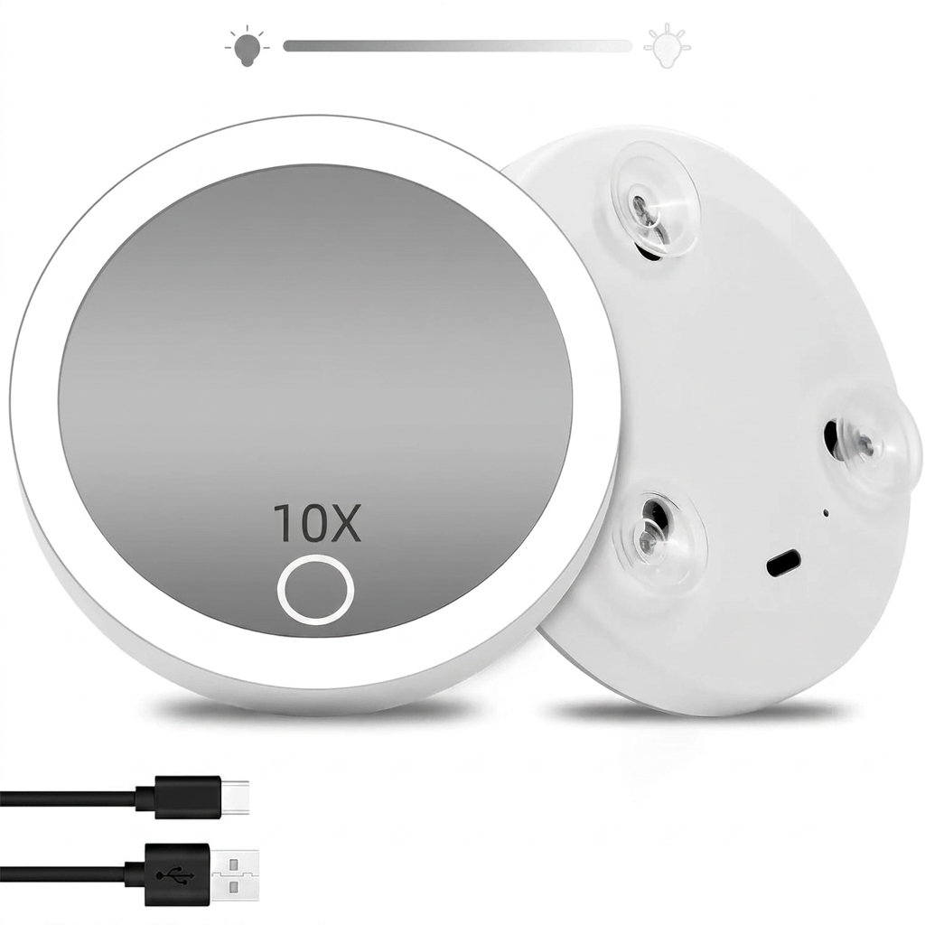 10cm Round Magnifying LED Makeup Mirror With Suction Cup