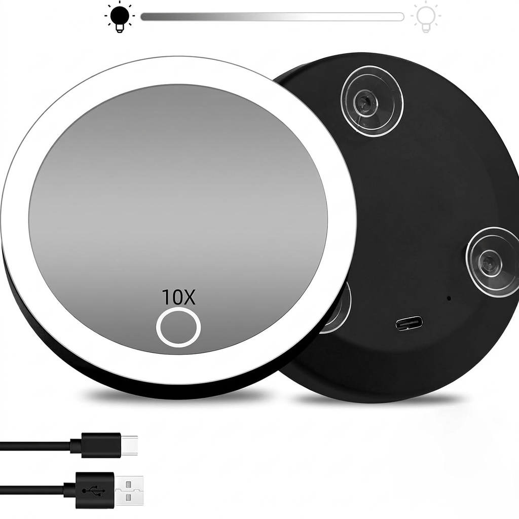 10cm Round Magnifying LED Makeup Mirror With Suction Cup