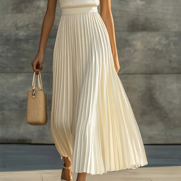 Women's Stylish Cream Pleated Maxi Dress