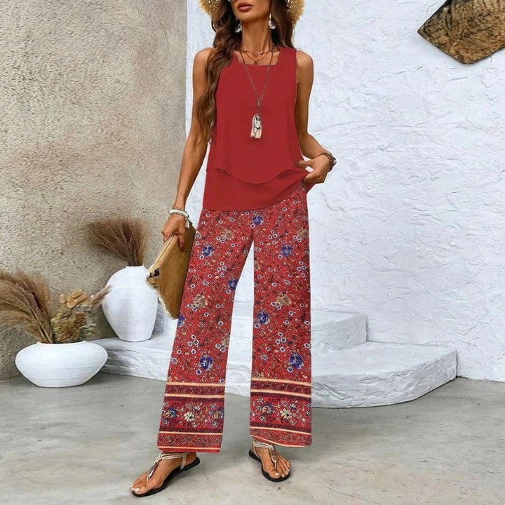 Women’s Sleeveless Two Piece Print Suit