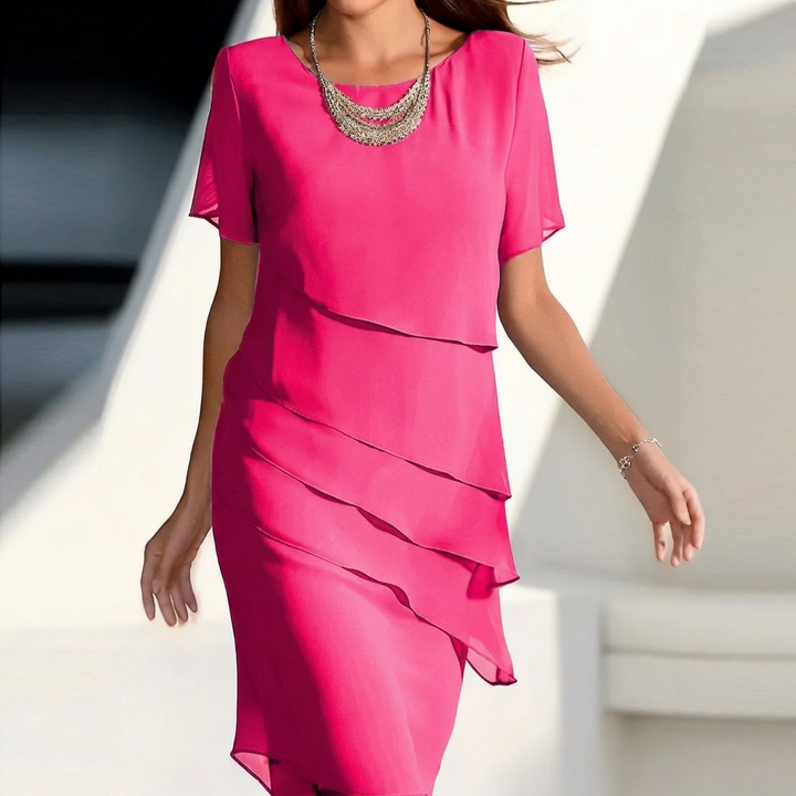 Women's Dress Chiffon Patchwork Round Neck Short Sleeve