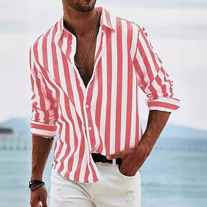 Striped Print Shirt Casual Loose Long-sleeved