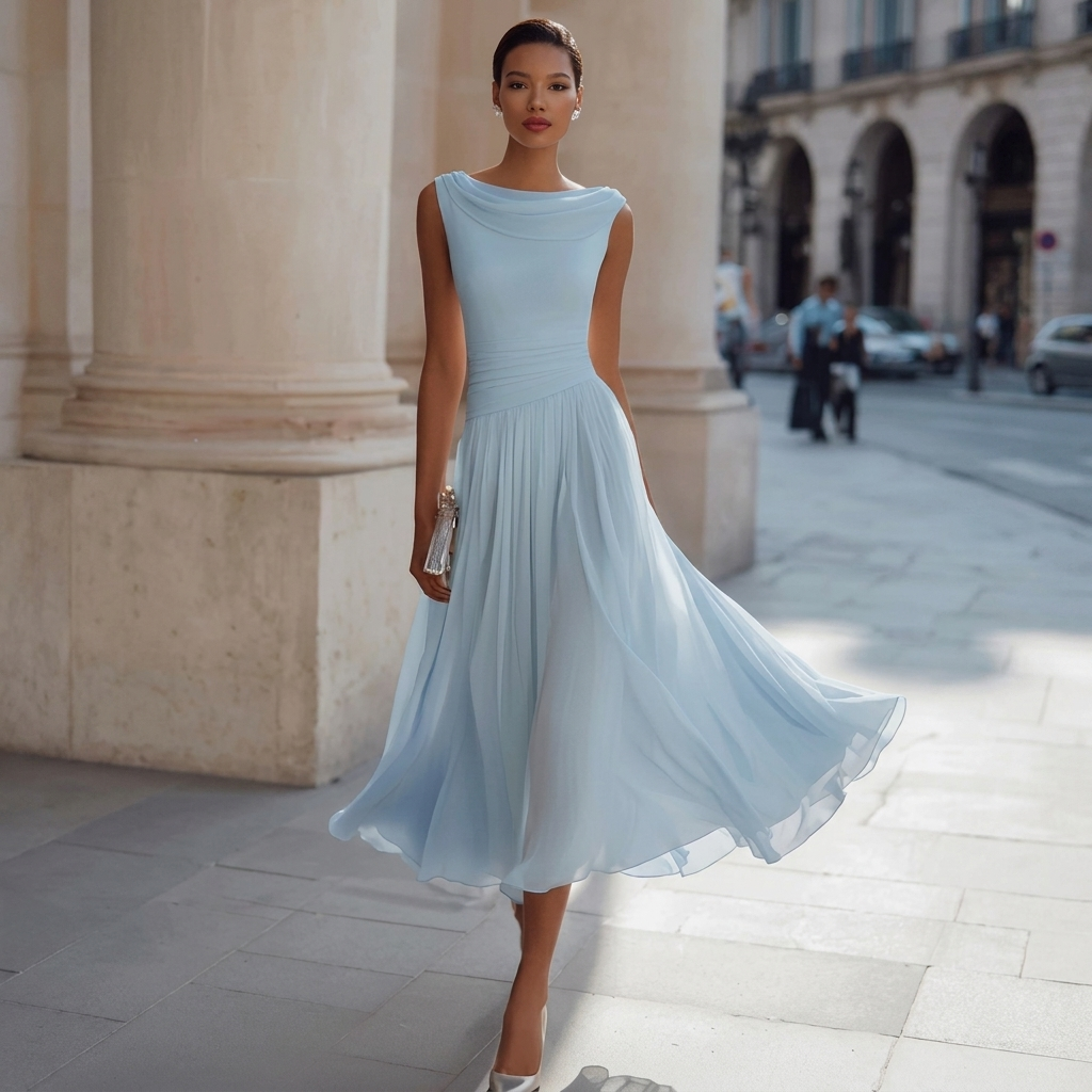 Elegant Party Unique Chiffon Boat-Neckline Dress For Women