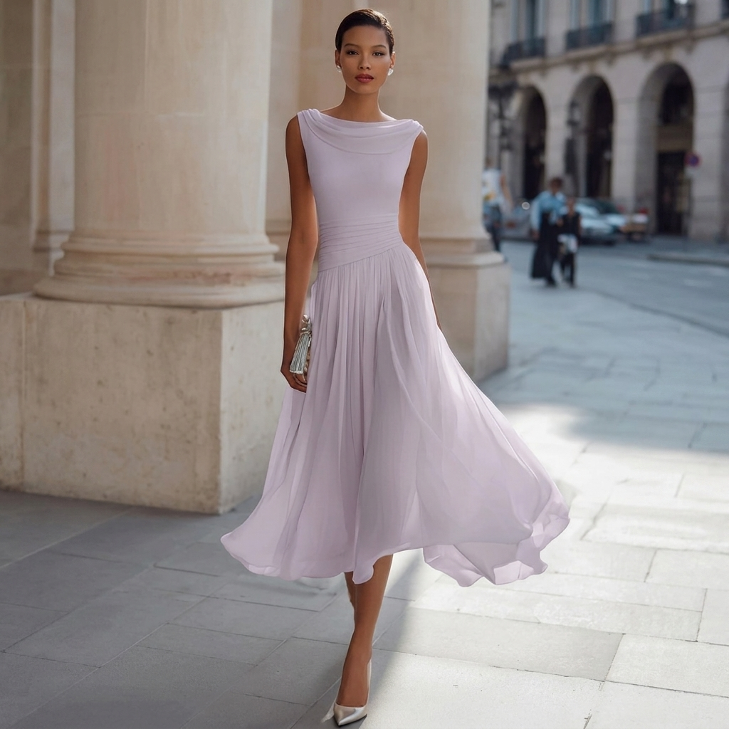 Elegant Party Unique Chiffon Boat-Neckline Dress For Women