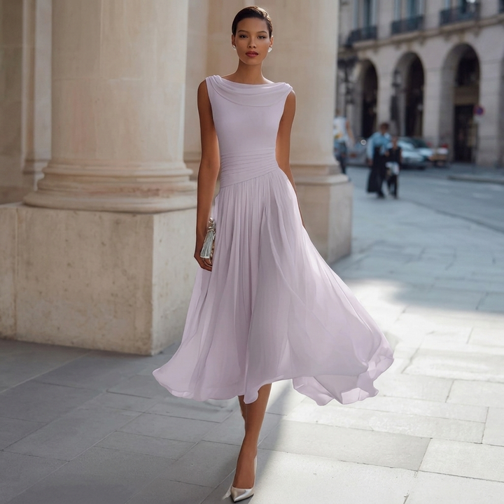 Elegant Party Unique Chiffon Boat-Neckline Dress For Women