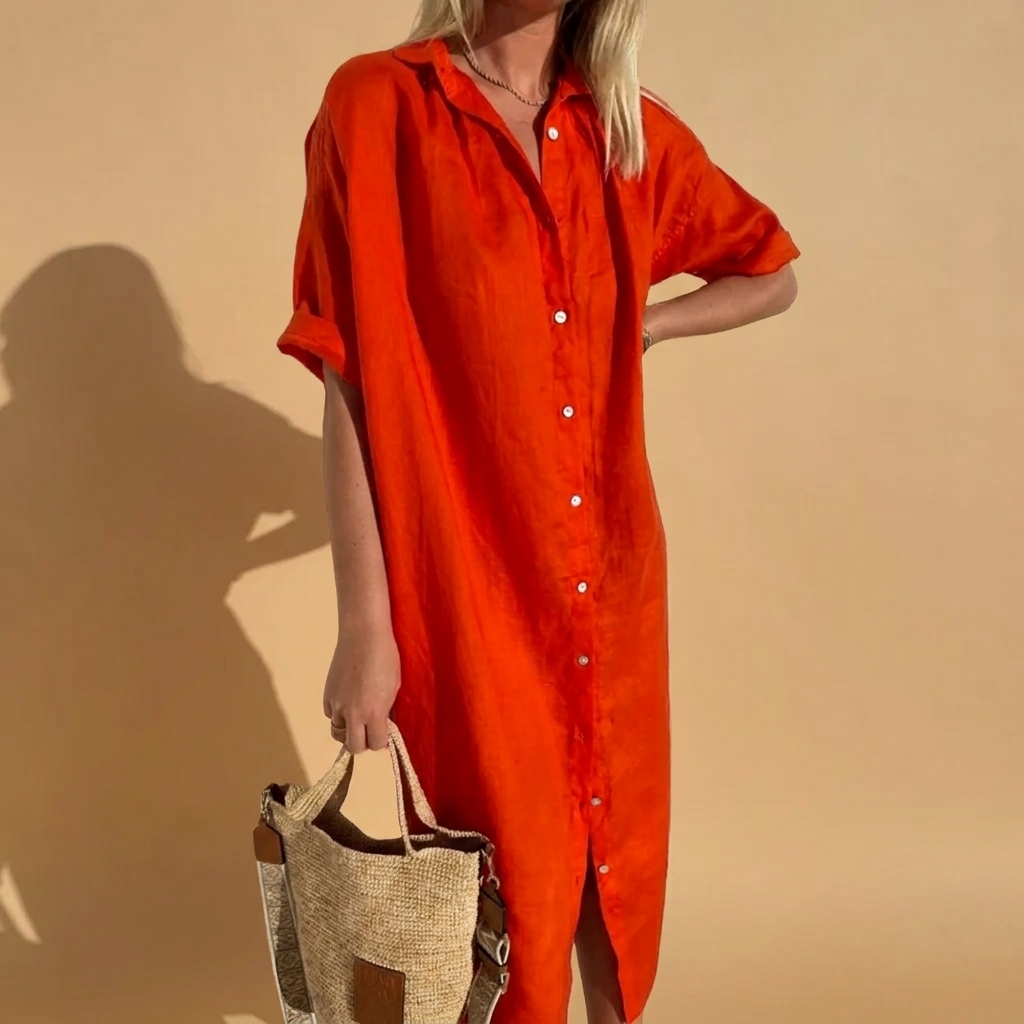 Relaxed Fit Button-Down Shirt Dress for Women