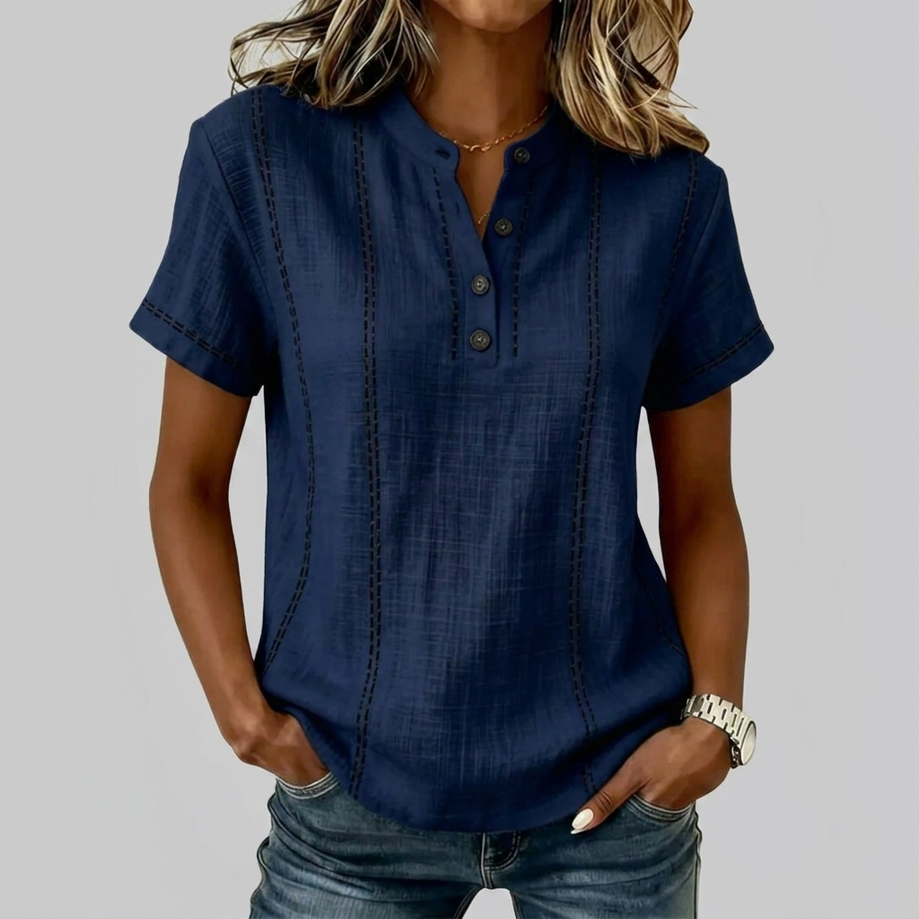 Women's Casual Striped Stand Collar Button Shirt