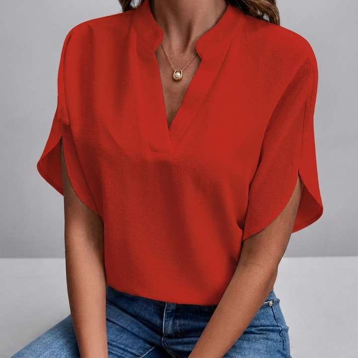 Women's Casual V-Neck Short Sleeve Blouse Shirt