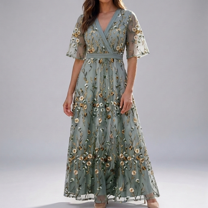 Women's Summer Casual Short Sleeve Floral Long Dress