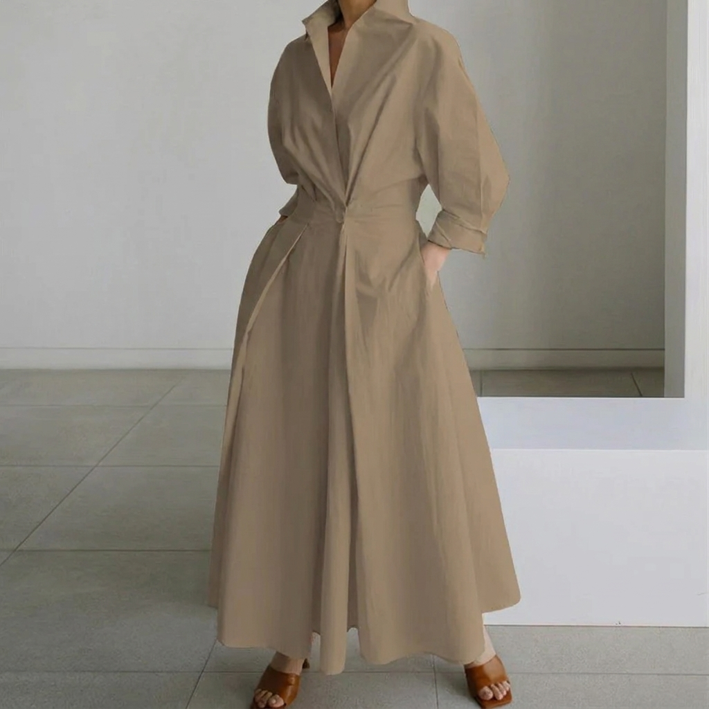 Long-sleeve Blouse Elastic Waist Swing Dress