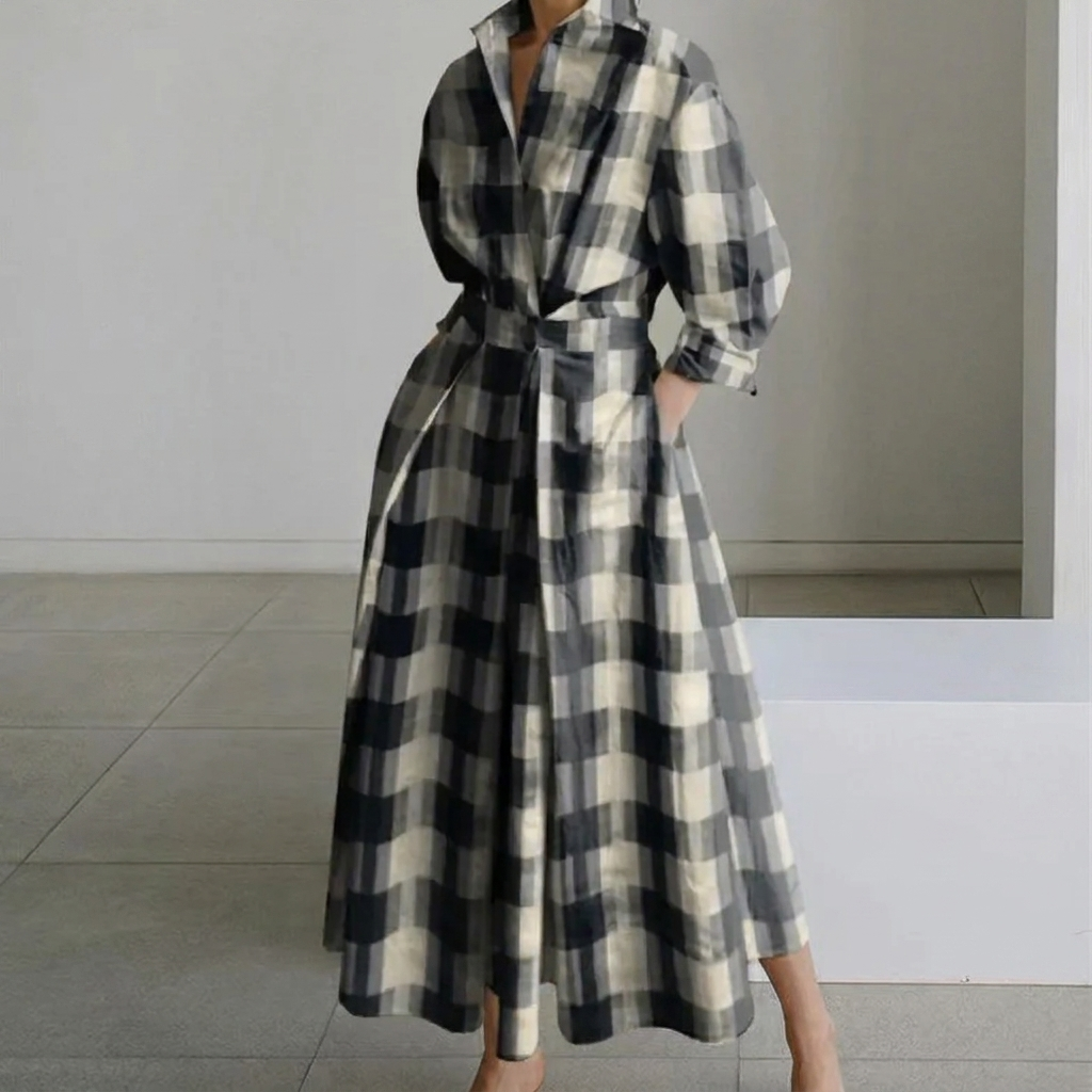 Long-sleeve Blouse Elastic Waist Swing Dress