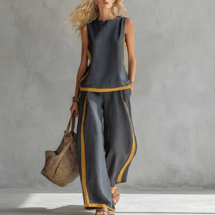 Women's Casual Two Piece Set with High Waist Wide Leg Pants