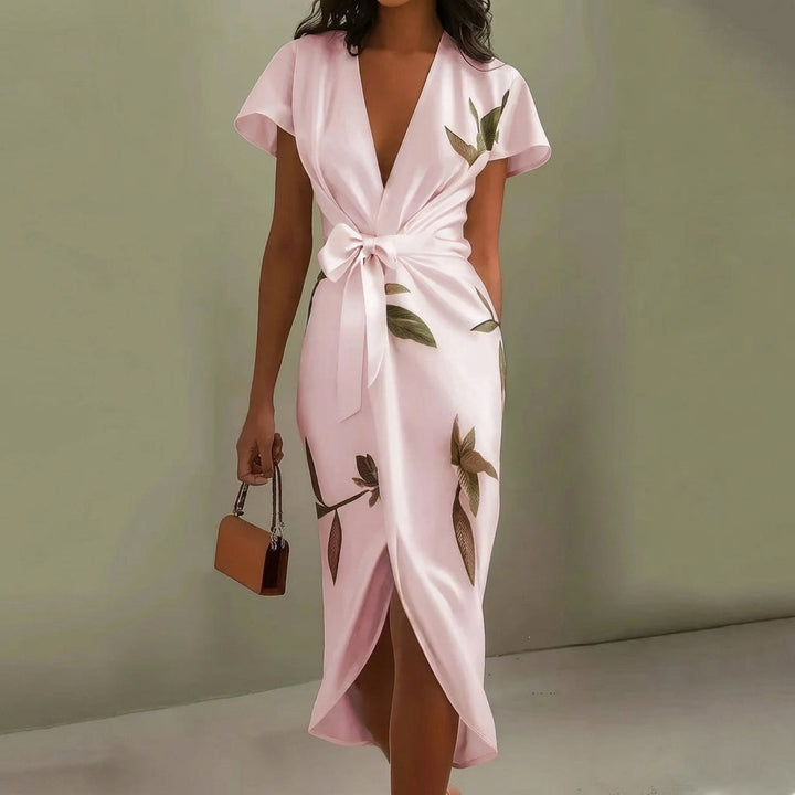 Women's Elegant Printed V-Neck Long Dress