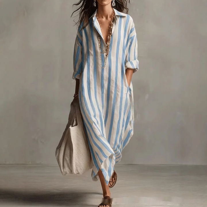 Nautical Breeze Collared Striped Shirt Dress