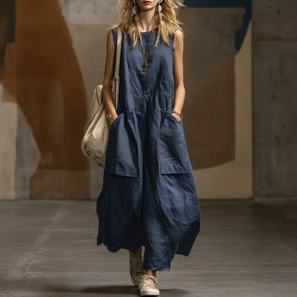 Serene Sol Sleeveless Cotton-Linen Sundress