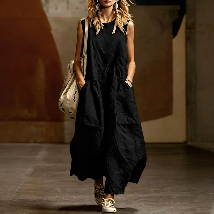 Serene Sol Sleeveless Cotton-Linen Sundress