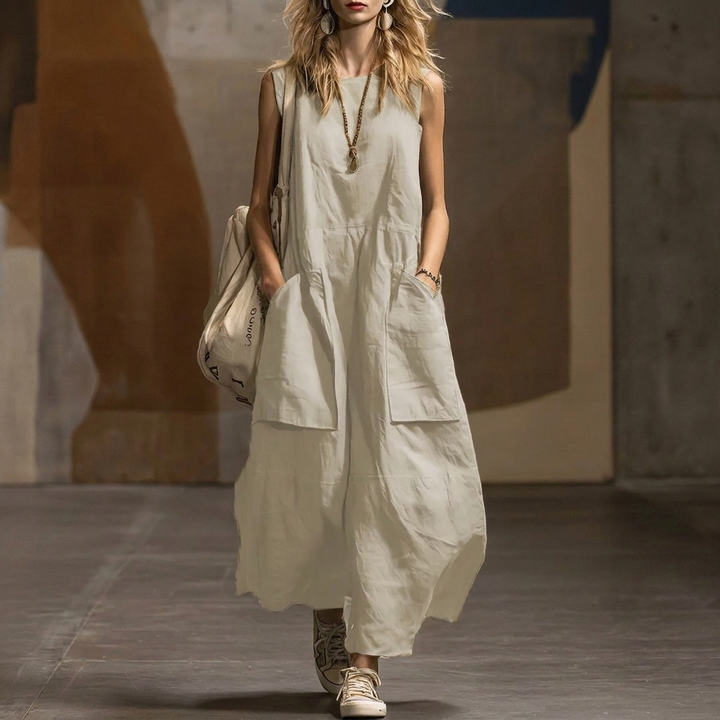 Serene Sol Sleeveless Cotton-Linen Sundress