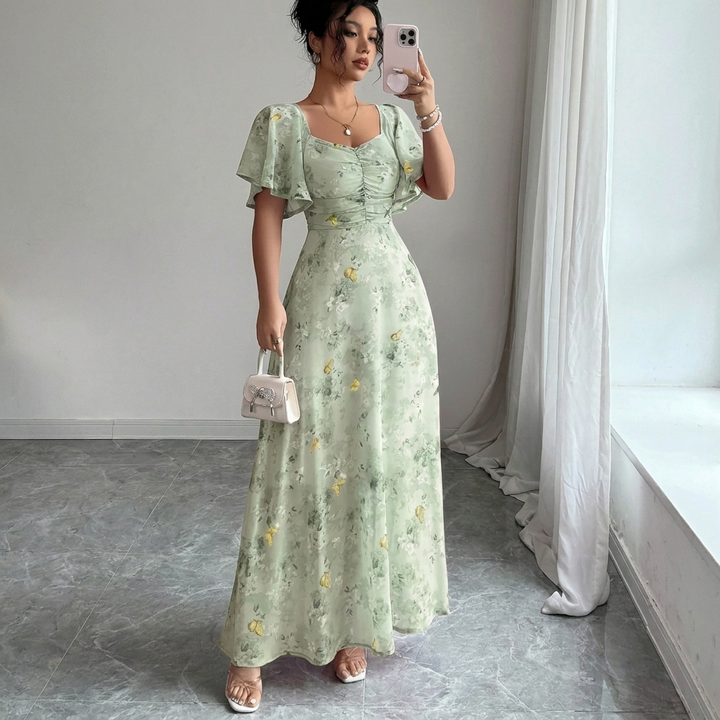 Women's Floral Flutter Sleeve Dress