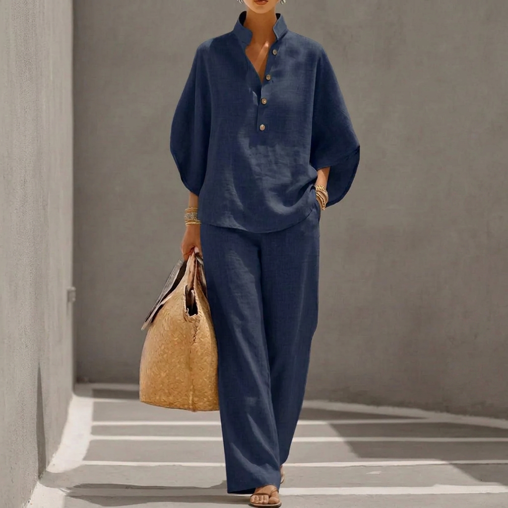 Women’s Loose Short Sleeve Top &amp; Straight Leg Trousers