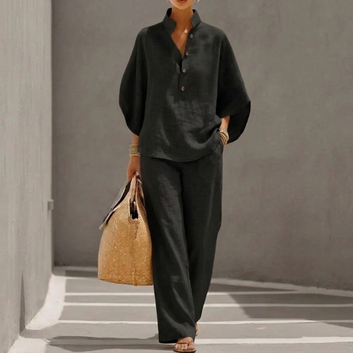 Women’s Loose Short Sleeve Top &amp; Straight Leg Trousers