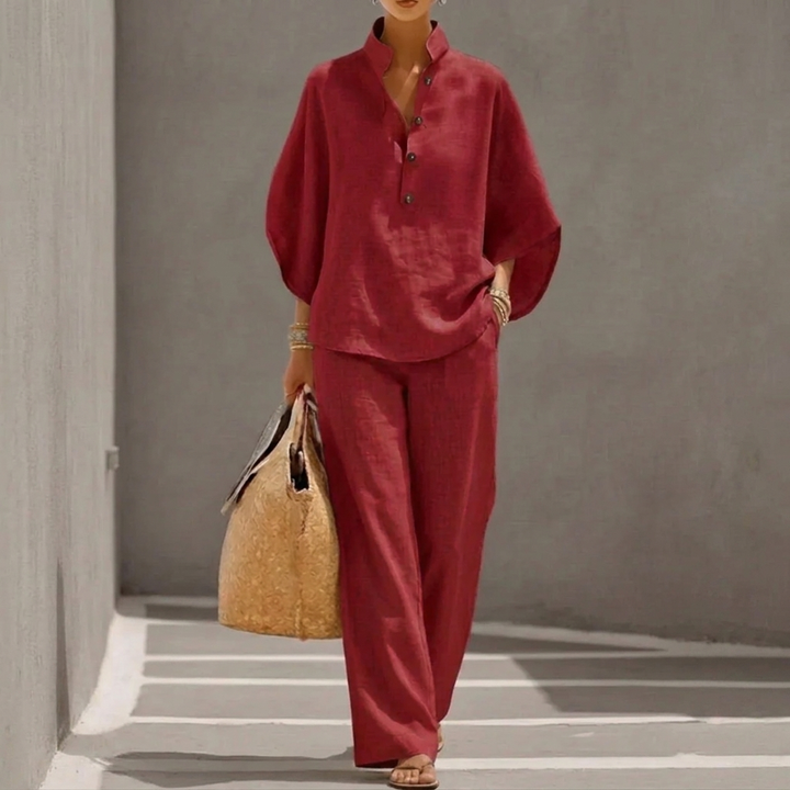 Women’s Loose Short Sleeve Top &amp; Straight Leg Trousers
