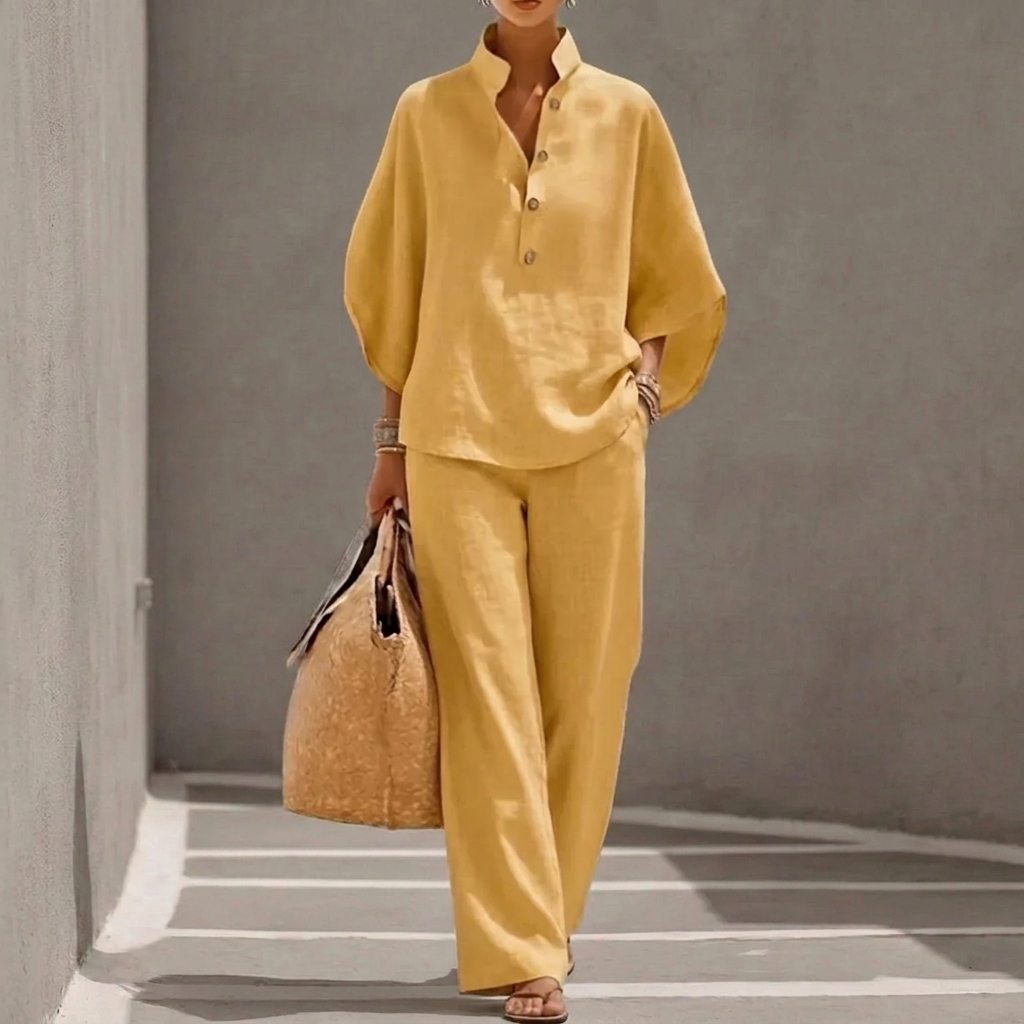 Women’s Loose Short Sleeve Top &amp; Straight Leg Trousers