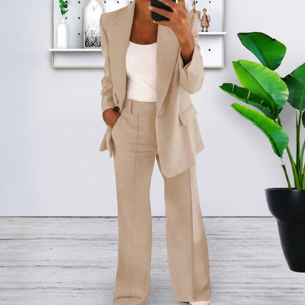 Women’s Lapel Blazer Jacket &amp; Slim Fit Trousers Suit