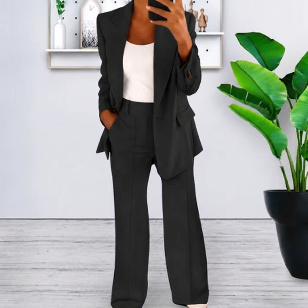 Women’s Lapel Blazer Jacket &amp; Slim Fit Trousers Suit