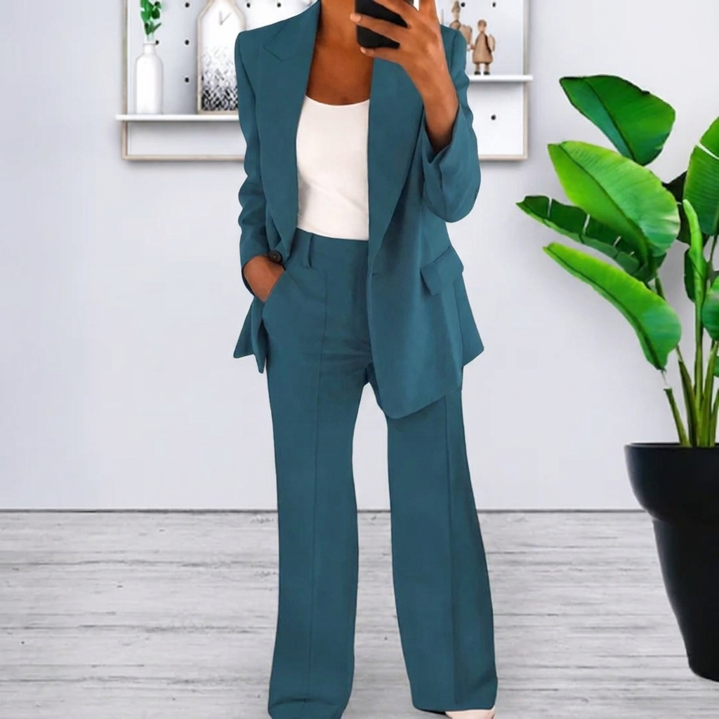 Women’s Lapel Blazer Jacket &amp; Slim Fit Trousers Suit